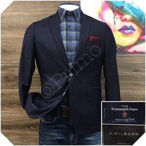 J HILBURN Mens Blazer Sport Coat Casual Size 40R Essential Wool Suit Jacket Blue